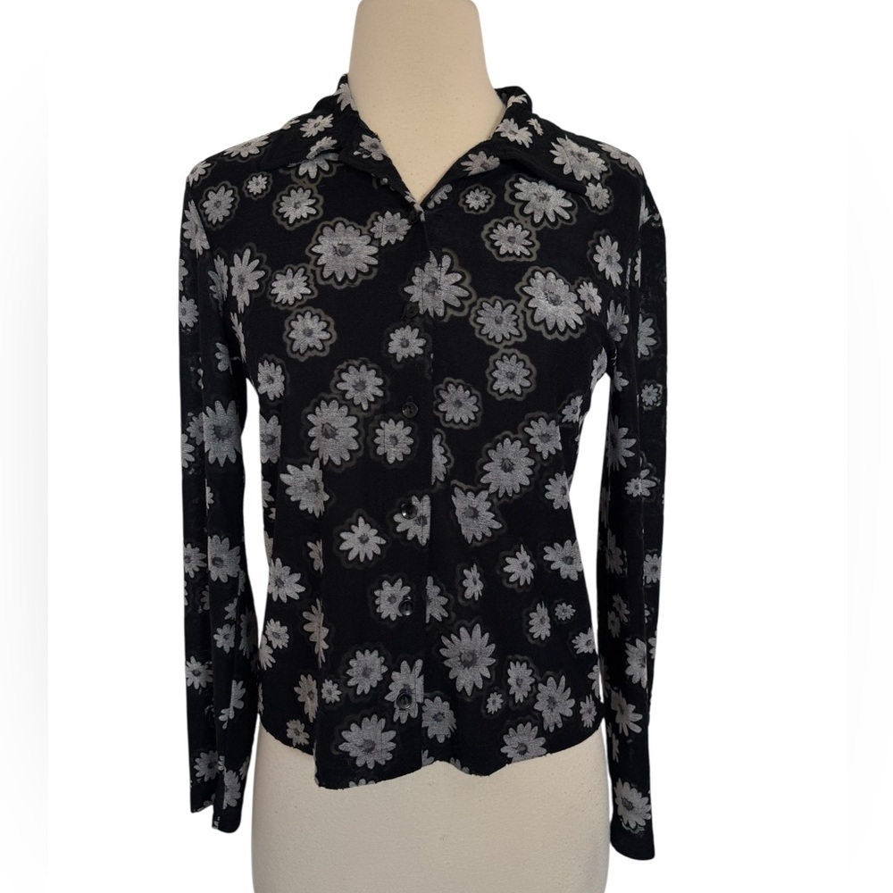 Vtg 90s Jazz Sport Women's‎ Floral Lace Whimsical Goth Button Up Long Sleeve S/M